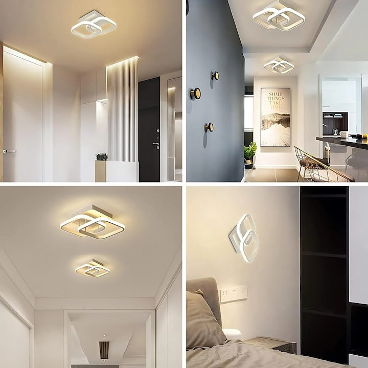 Plafonier LED 22W design modern cu pătrate, acril și metal, alb, 29x19x9 cm