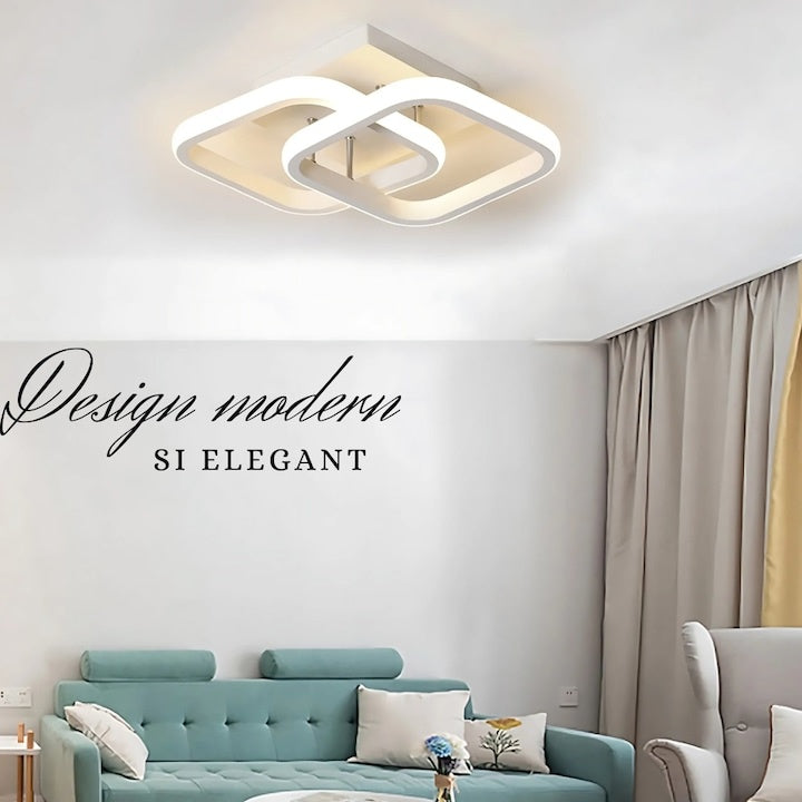 Plafonier LED 22W design modern cu pătrate, acril și metal, alb, 29x19x9 cm