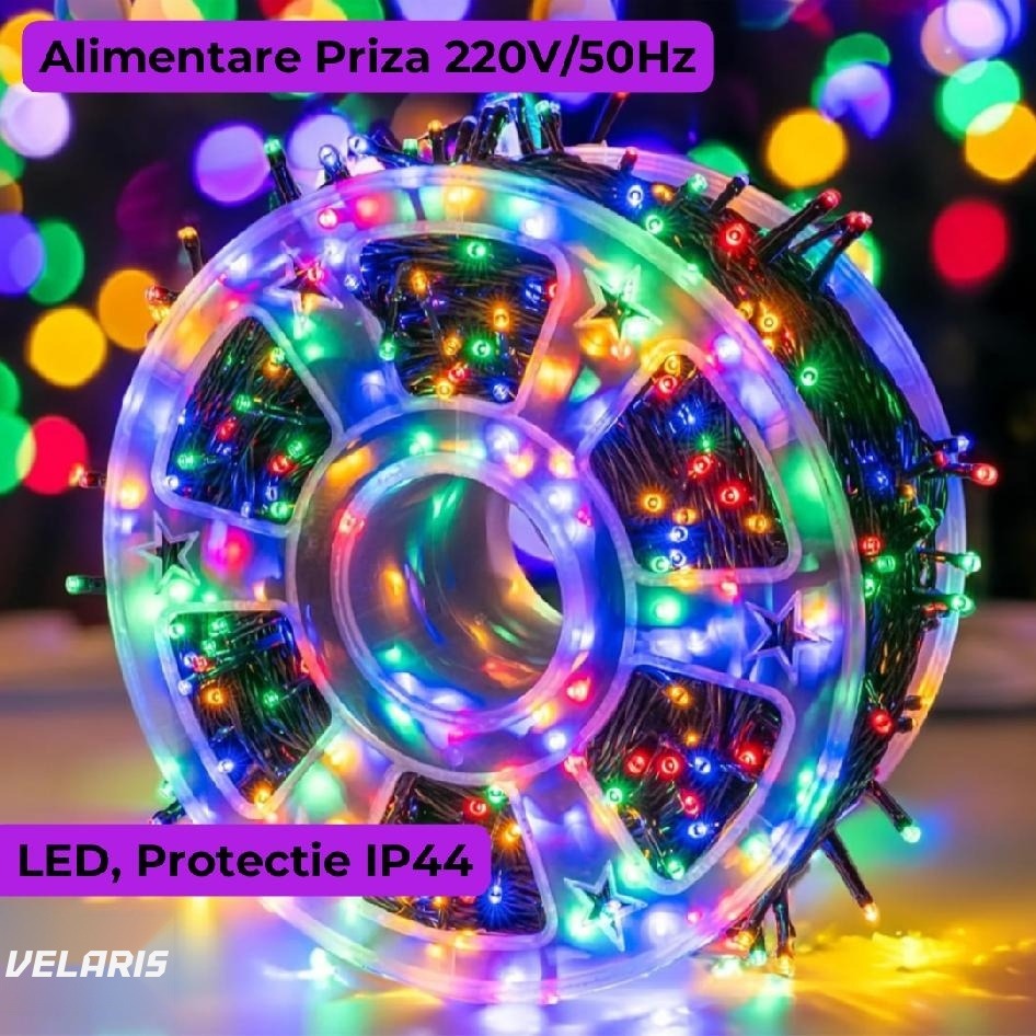 Instalație lumini LED de Crăciun interior/exterior, 100 m, multicolor, rezistentă la ceață
