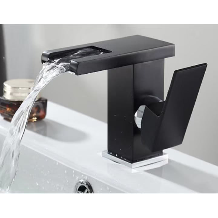 Baterie baie cascade LED RGB negru, senzor temperatură, alamă inoxidabilă