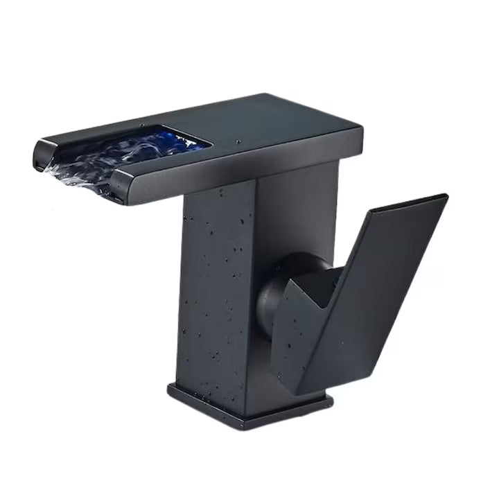 Baterie baie cascade LED RGB negru, senzor temperatură, alamă inoxidabilă