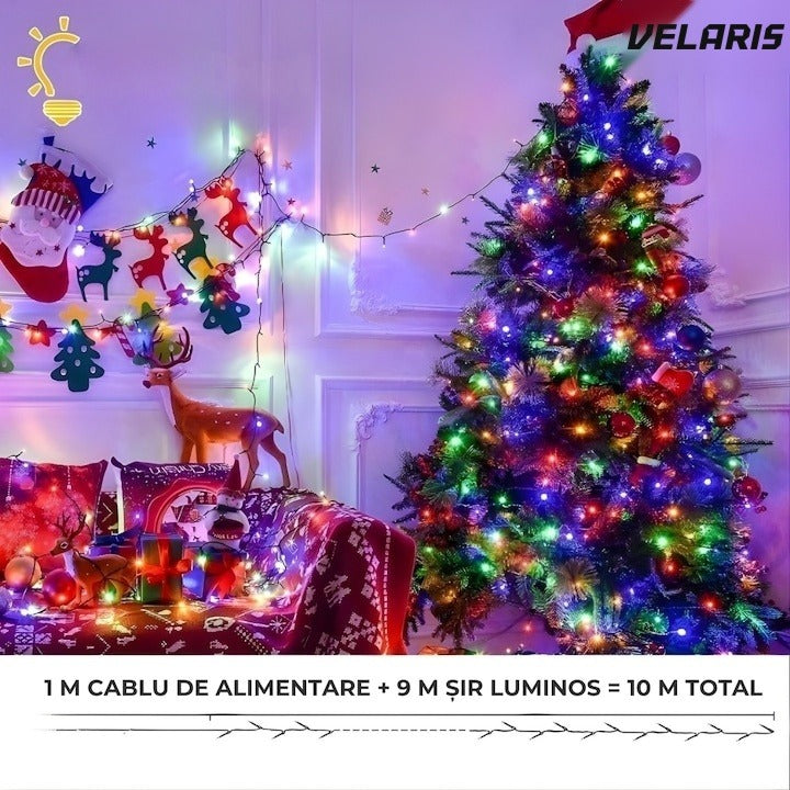 Instalație luminoasă LED de Crăciun, 100 LED-uri, 10 m, alb cald, interior/exterior
