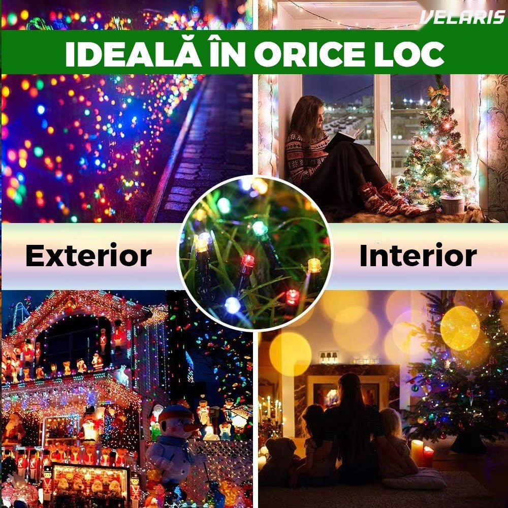Ghirlandă luminoasă Crăciun 15 m, 200 LED, 8 efecte, rezistentă apă