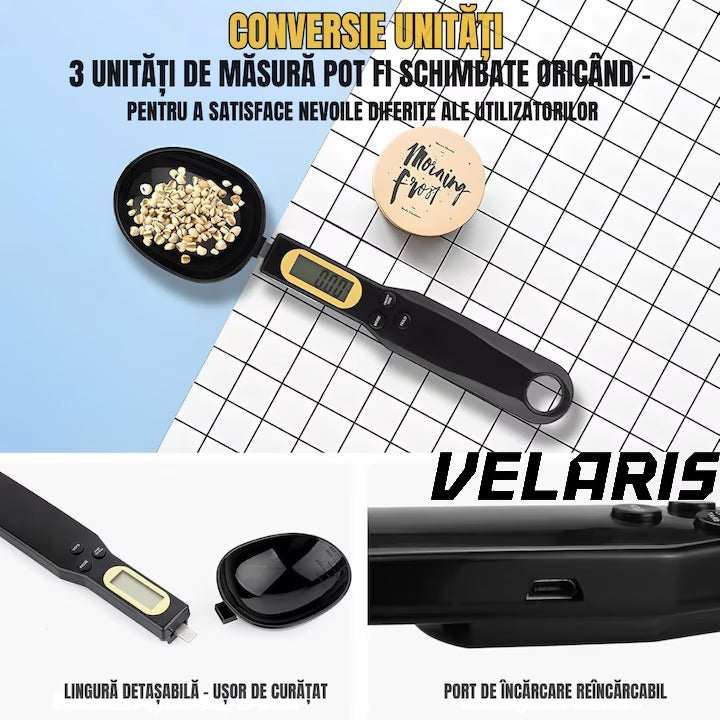 Lingurita de masurat digitala, capacitate 500 g, precizie 0.1 g, cu afisaj LCD, pentru ingrediente solide si lichide, Negru