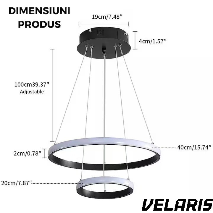 Lustra LED Moderna 27W, Design Circular Minimalist, Ø20-40 cm, Alb Rece 6500K, 220V, Negru, pentru Living, Dormitor, Birou