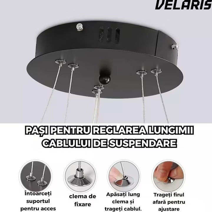 Lustra LED Moderna 27W, Design Circular Minimalist, Ø20-40 cm, Alb Rece 6500K, 220V, Negru, pentru Living, Dormitor, Birou
