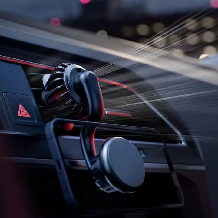 Suport magnetic telefon auto, rotație 360°, ventilație, negru