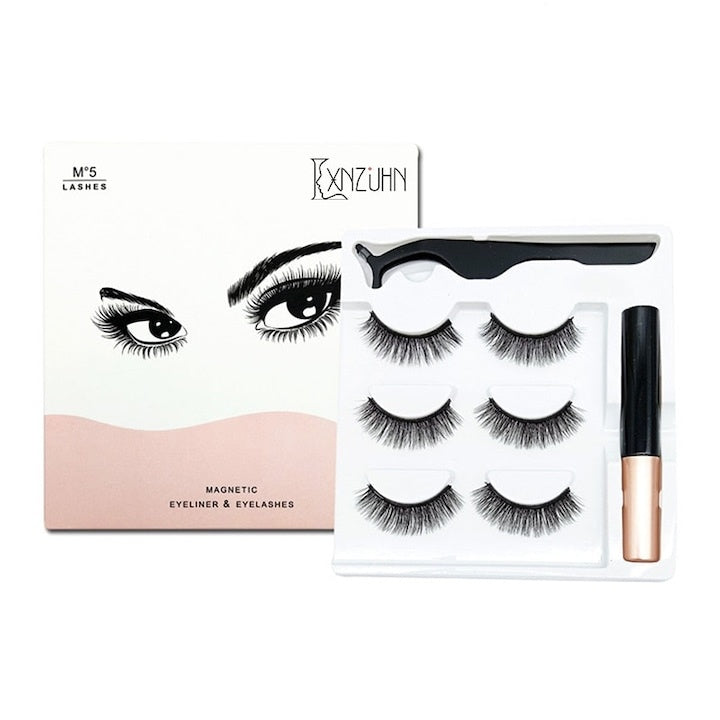 Set gene false magnetice, 3 perechi, volum, eyeliner magnetic, pensetă, reutilizabil, negru