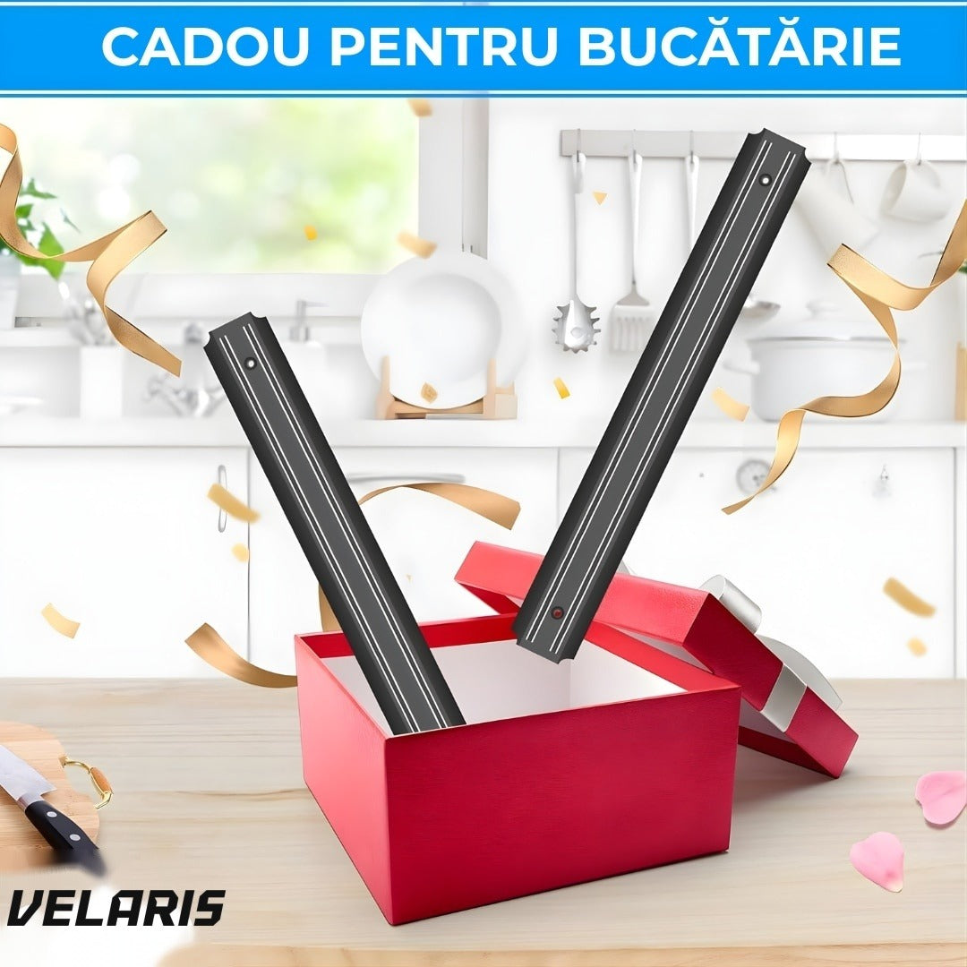 Suport magnetic bucătărie 38 cm, argintiu, magnet dual puternic, montaj perete