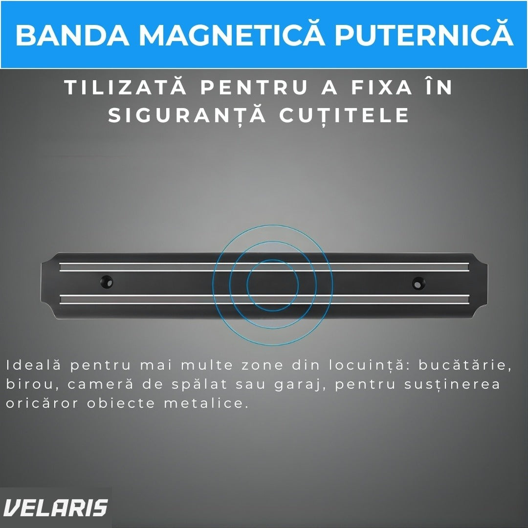 Suport magnetic bucătărie 38 cm, argintiu, magnet dual puternic, montaj perete
