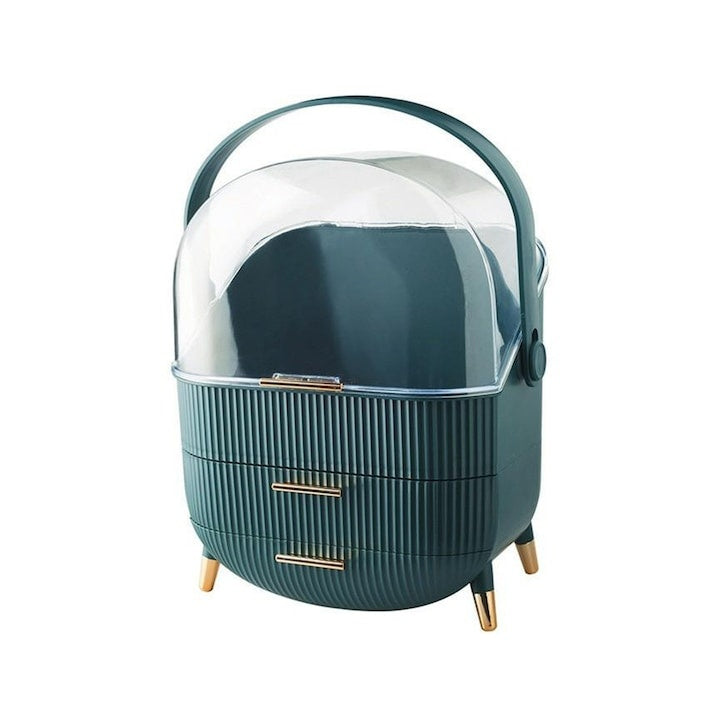 Organizator cosmetice cu 2 sertare, capac transparent, mâner, 37x28x18.5 cm
