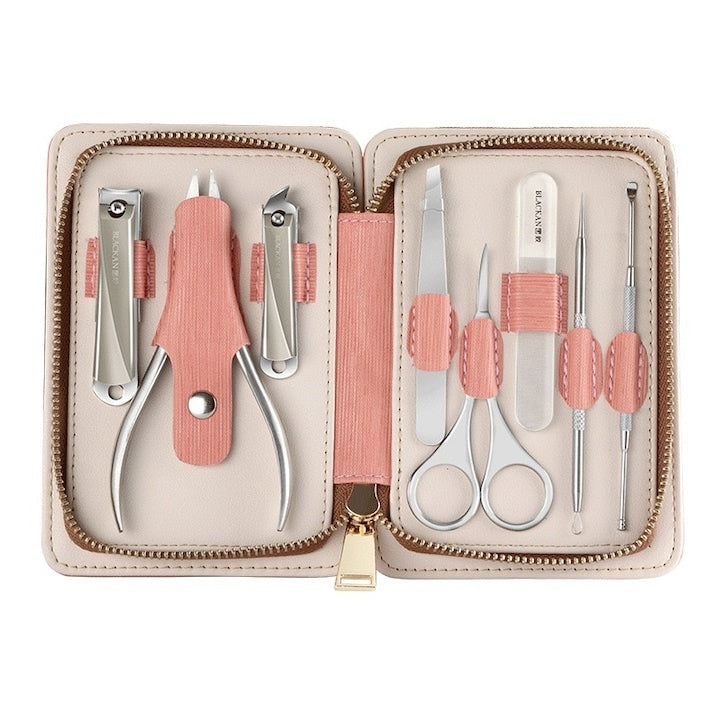 Set manichiură-pedichiură 8 piese, oțel inoxidabil, husă roz