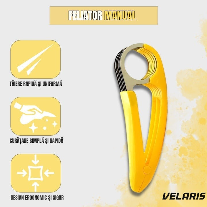 Felietor manual banane, lame inox, design ergonomic, 6 felii uniforme, galben