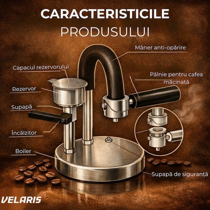 Espressor manual Kamira, oțel inoxidabil 100%, presiune 4-5 bar, portabil, fără cablu, 1 ceașcă