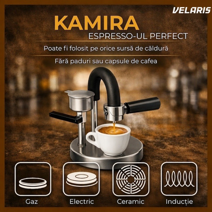 Espressor manual Kamira, oțel inoxidabil 100%, presiune 4-5 bar, portabil, fără cablu, 1 ceașcă