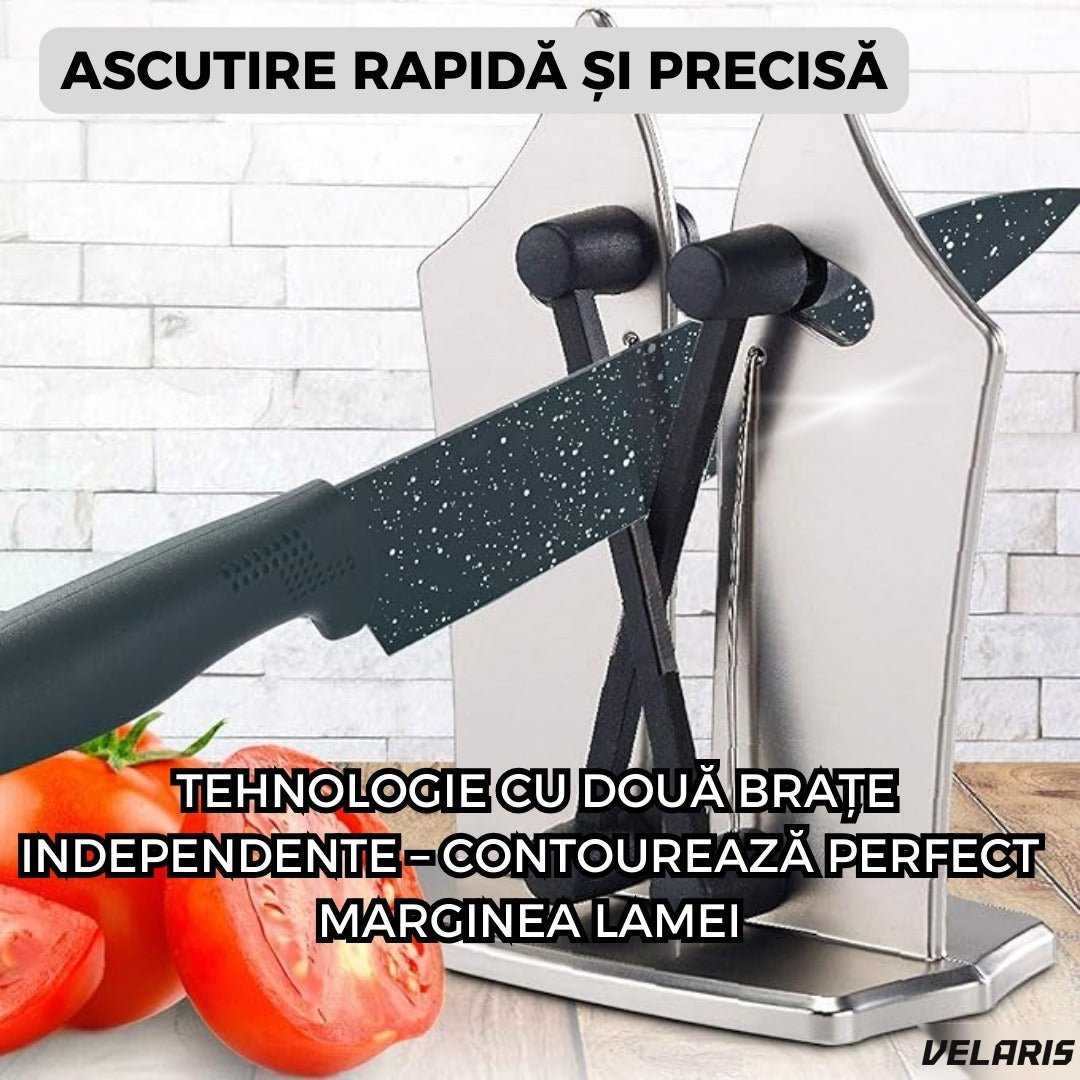 Ascuțitor de cuțite manual, profesional, carbură, ergonomic, argintiu-negru