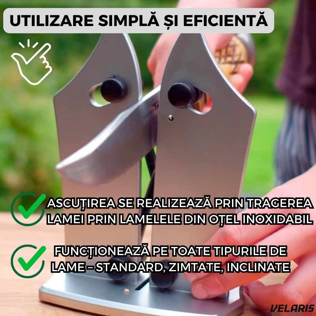 Ascuțitor de cuțite manual, profesional, carbură, ergonomic, argintiu-negru