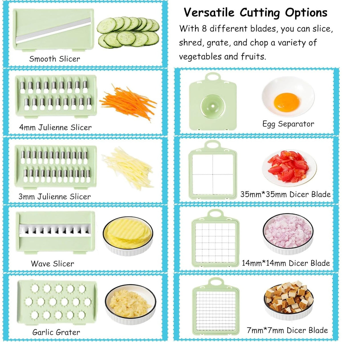 Aparat tocat manual 14 in 1 cu 8 lame inox, recipientă rotundă plastic
