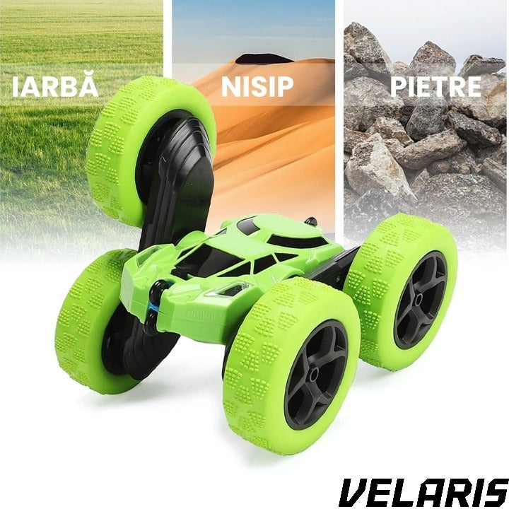 Masinuta Acrobatica cu Telecomanda 2.4GHz, LED, Rotatie 360°, Baterie Reincarcabila, Cablu, Surubelnita incluse