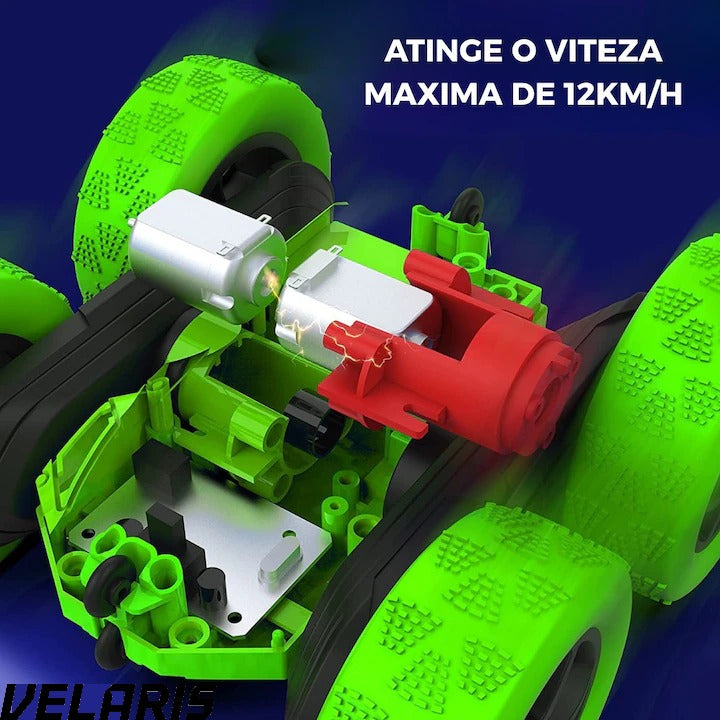 Masinuta Acrobatica cu Telecomanda 2.4GHz, LED, Rotatie 360°, Baterie Reincarcabila, Cablu, Surubelnita incluse