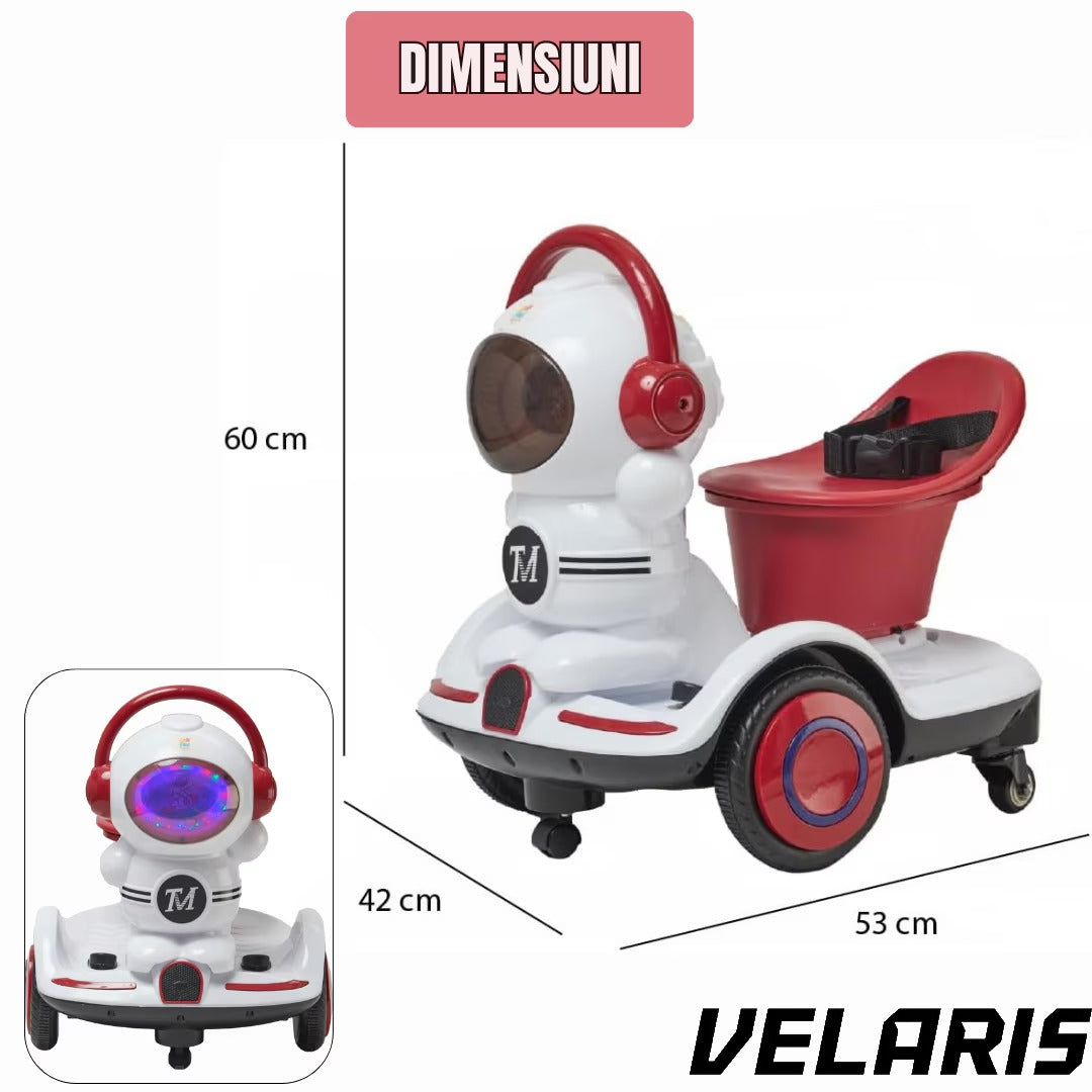 Masinuta electrica copii 3-6 ani, telecomanda & control manual, 6V 7A, roti 360°, lumini LED, sunete realiste, centura siguranta, alb/visiniu