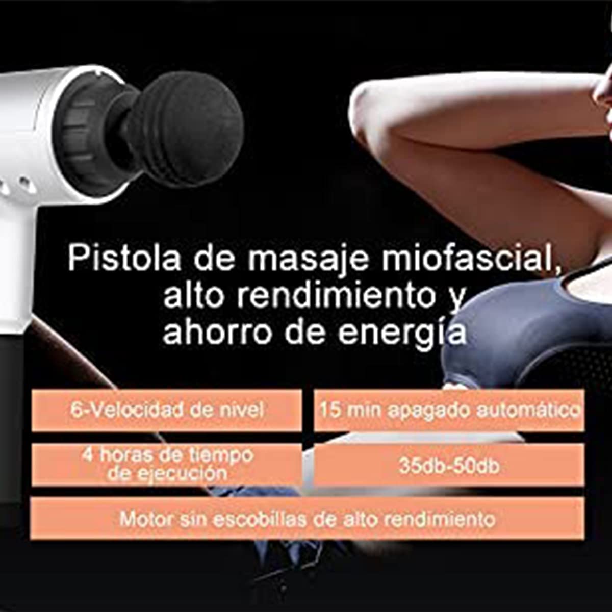 Pistol de masaj cu 4 capete schimbabile, 6 viteze, 24W, 3400 RPM, Albastru