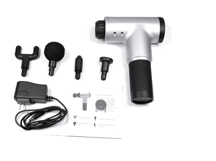 Pistol de masaj cu 4 capete schimbabile, 6 viteze, 24W, 3400 RPM, Gri