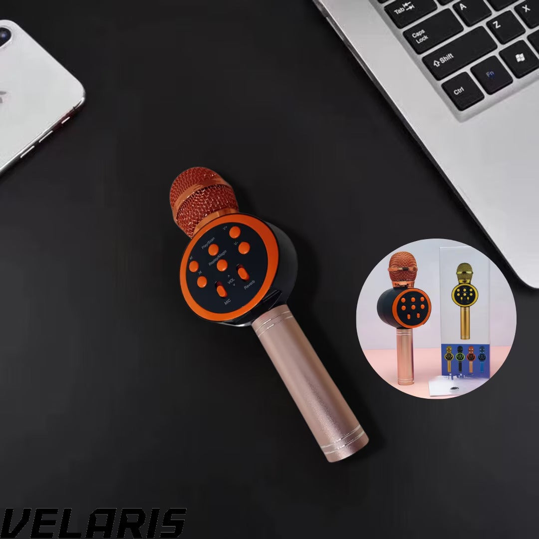 Microfon Karaoke Wireless cu Boxa si Bluetooth V11, Portabil, Difuzor Profesional, Baterie Integrata, Roz Gold