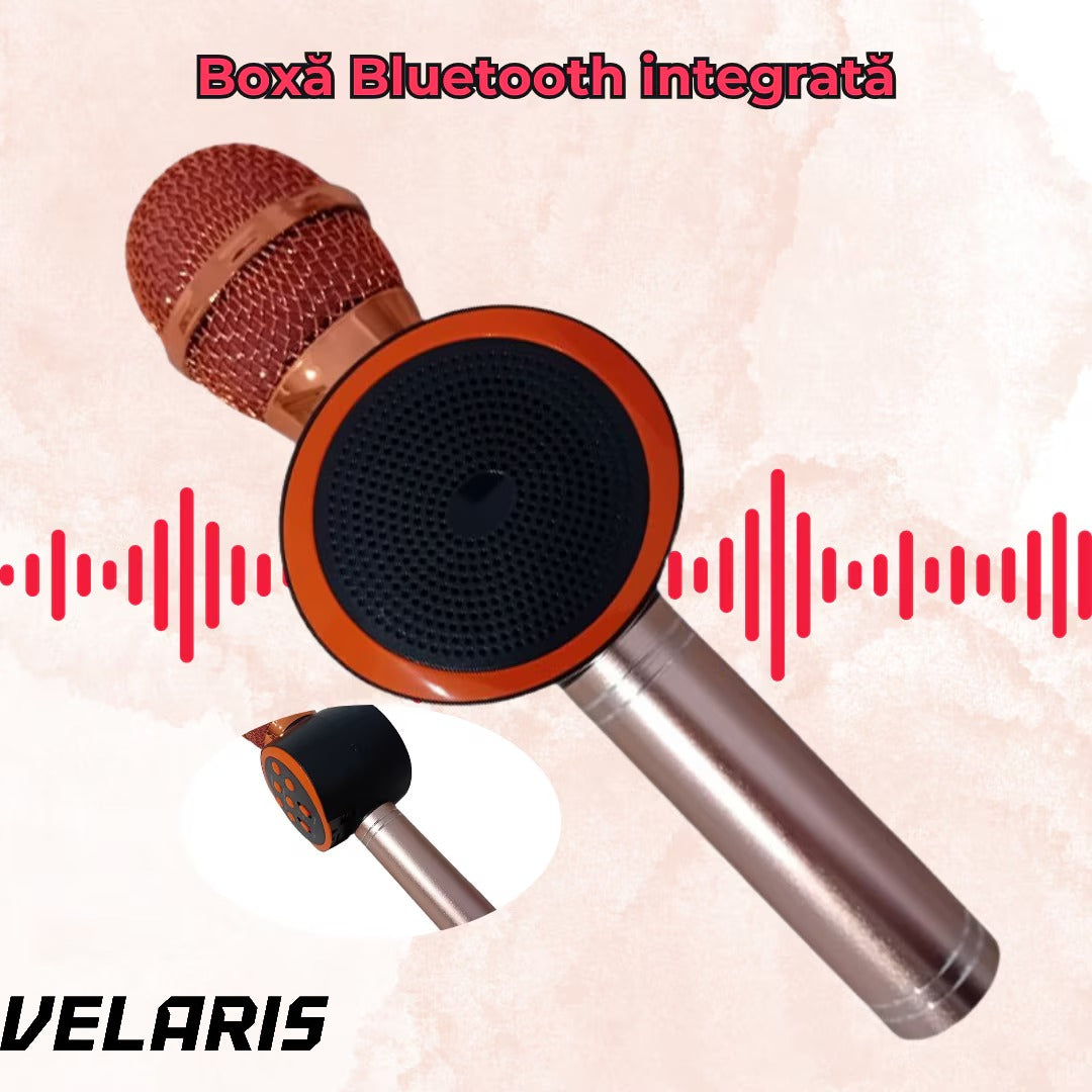 Microfon Karaoke Wireless cu Boxa si Bluetooth V11, Portabil, Difuzor Profesional, Baterie Integrata, Roz Gold