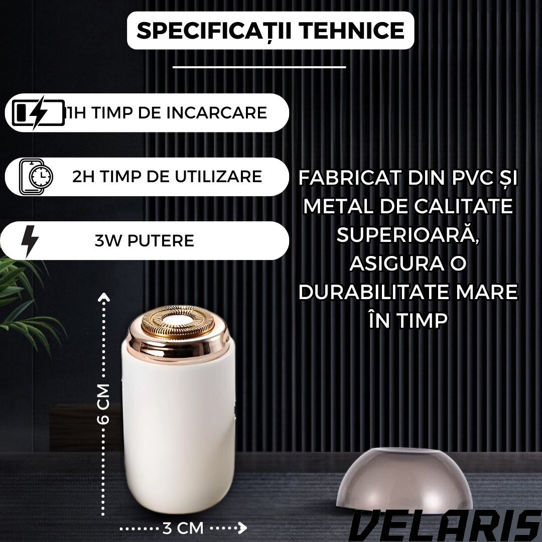 Mini aparat de ras portabil, Depilare rapida si eficienta, incarcare USB, autonomie 60 minute, Alb