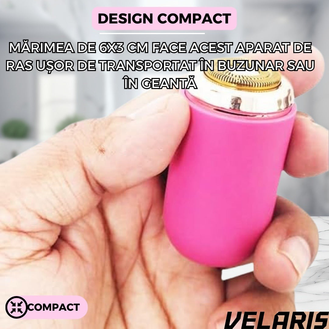 Mini aparat de ras portabil, Depilare rapida si eficienta, incarcare USB, autonomie 60 minute, Roz