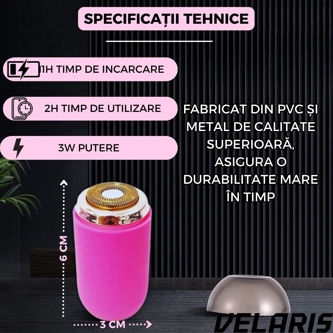 Mini aparat de ras portabil, Depilare rapida si eficienta, incarcare USB, autonomie 60 minute, Roz