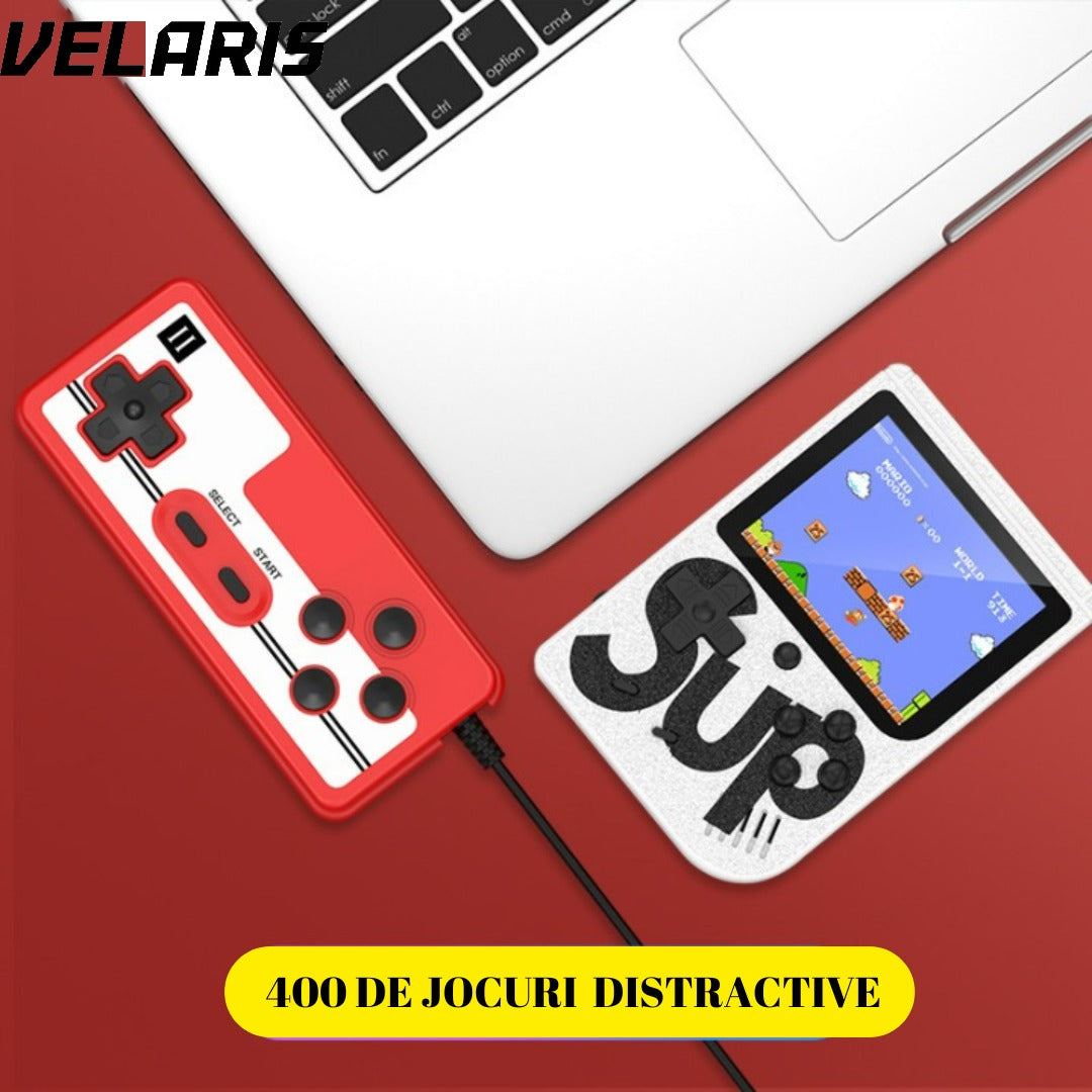 Mini Consola Retro Portabila cu 400 Jocuri, 2 Jucatori, LCD Color 3 Inch, Baterie Reincarcabila, Conectare la Televizor, Culoare Rosu/Alb