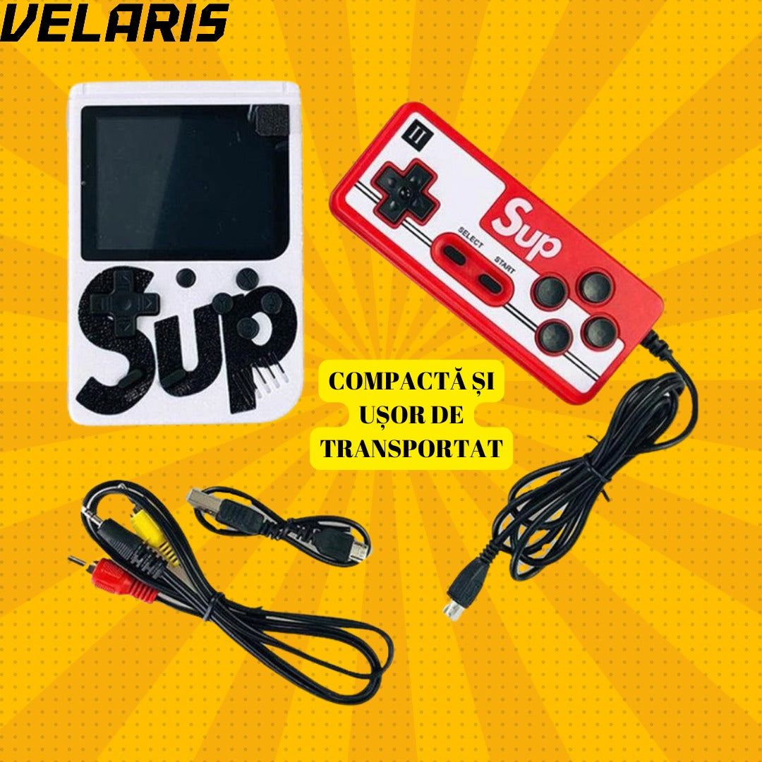 Mini Consola Retro Portabila cu 400 Jocuri, 2 Jucatori, LCD Color 3 Inch, Baterie Reincarcabila, Conectare la Televizor, Culoare Rosu/Alb