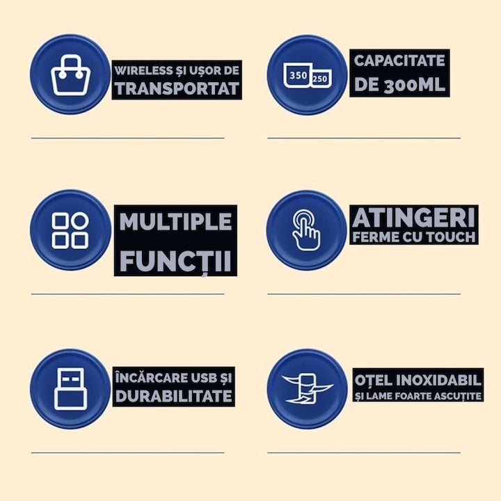 Tocător electric mini 300 ml reîncărcabil USB multifuncțional albastru