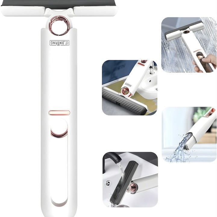 Mini mop rotativ pentru suprafețe și geamuri, sistem stors, portabil, 29 cm, alb