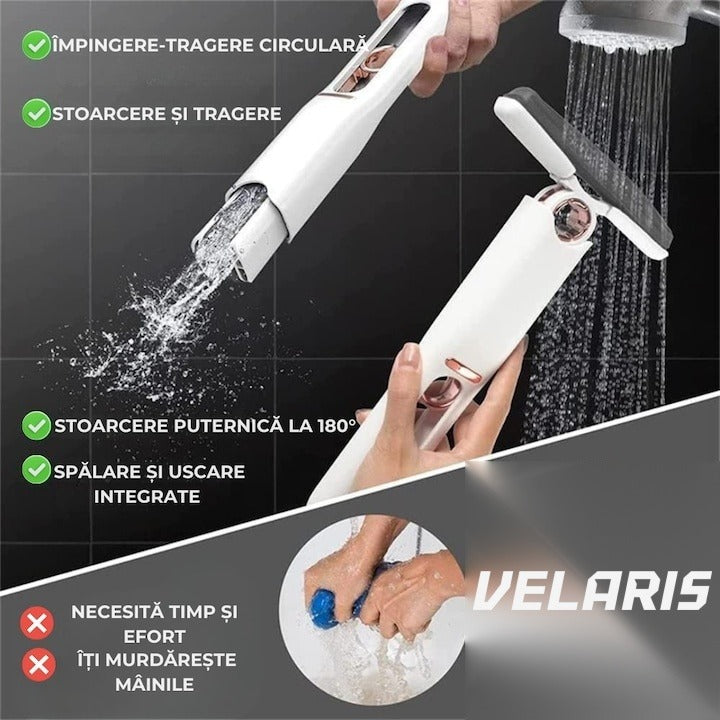 Mini mop rotativ pentru suprafețe și geamuri, sistem stors, portabil, 29 cm, alb