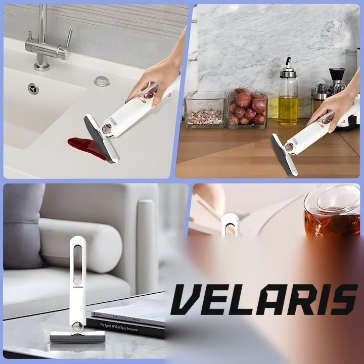 Mini mop rotativ pentru suprafețe și geamuri, sistem stors, portabil, 29 cm, alb