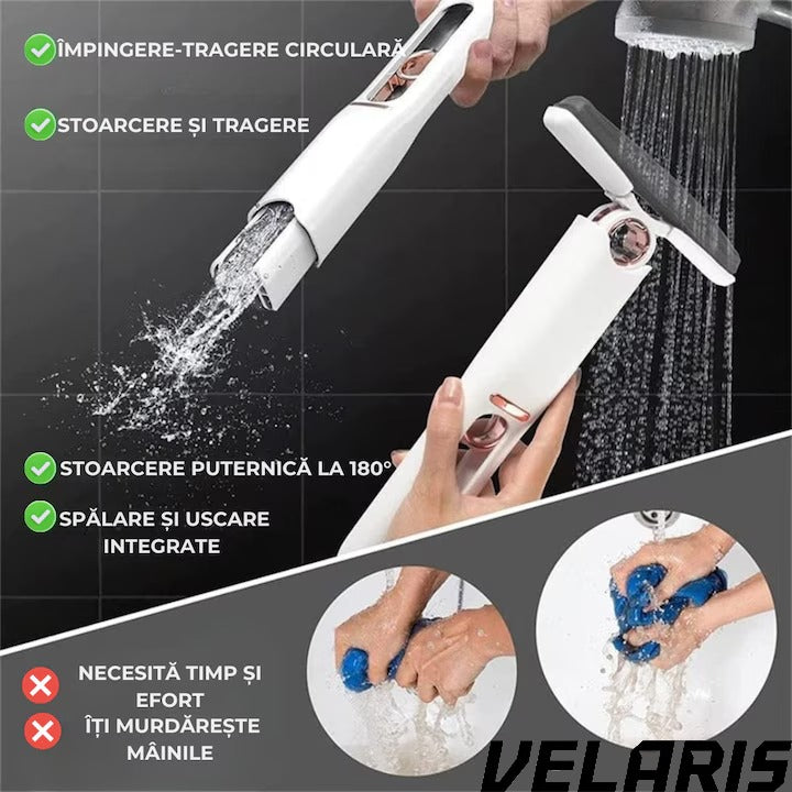 Mini Mop pentru Curatarea Suprafetelor si Geamurilor, Sistem de Storcere Buretel, Rotativ, Portabil, 29 cm, Alb