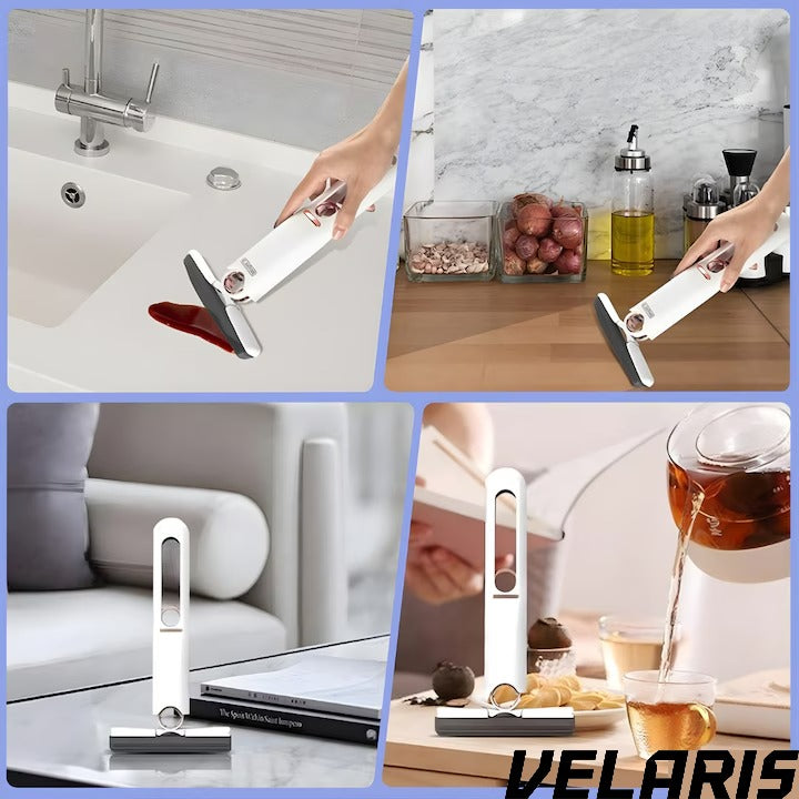 Mini Mop pentru Curatarea Suprafetelor si Geamurilor, Sistem de Storcere Buretel, Rotativ, Portabil, 29 cm, Alb