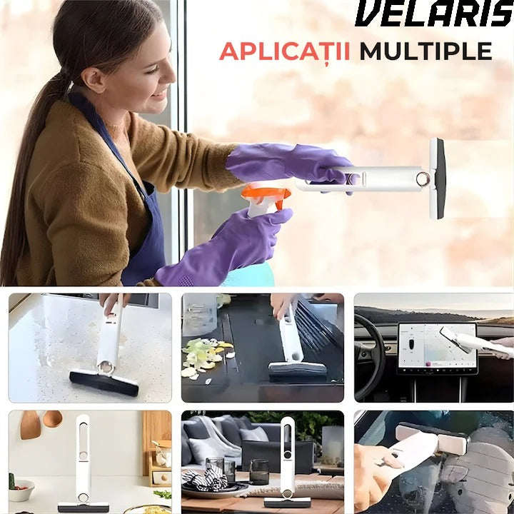 Mini Mop pentru Curatarea Suprafetelor si Geamurilor, Sistem de Storcere Buretel, Rotativ, Portabil, 29 cm, Alb