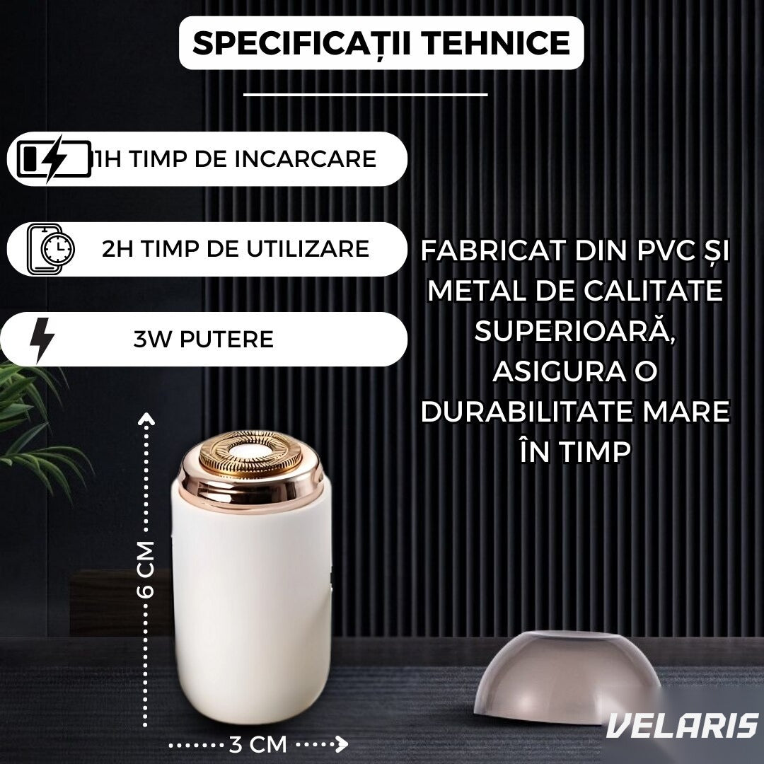 Aparat de ras electric mini portabil, încărcare USB, autonomie 60 minute, 3W, alb