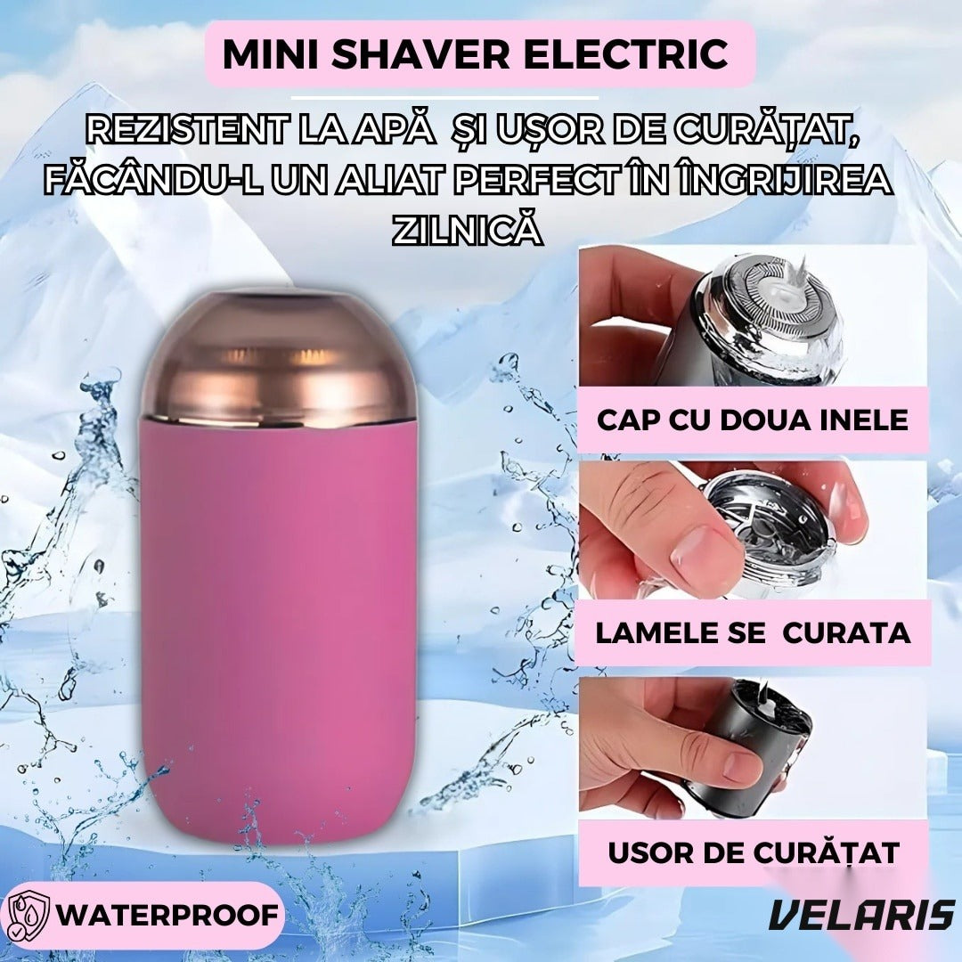 Aparat de ras electric mini portabil, încărcare USB, autonomie 60 minute, 3W, roz