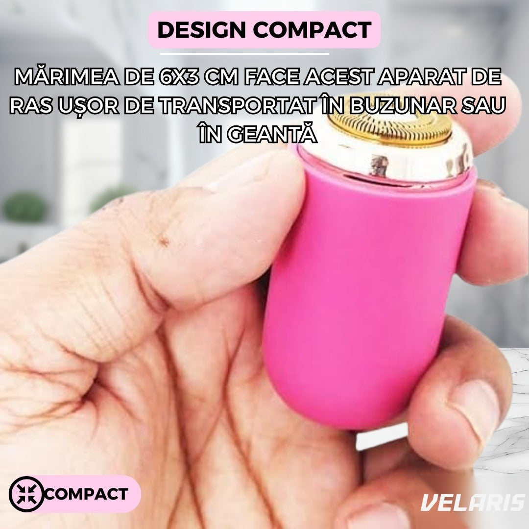 Aparat de ras electric mini portabil, încărcare USB, autonomie 60 minute, 3W, roz