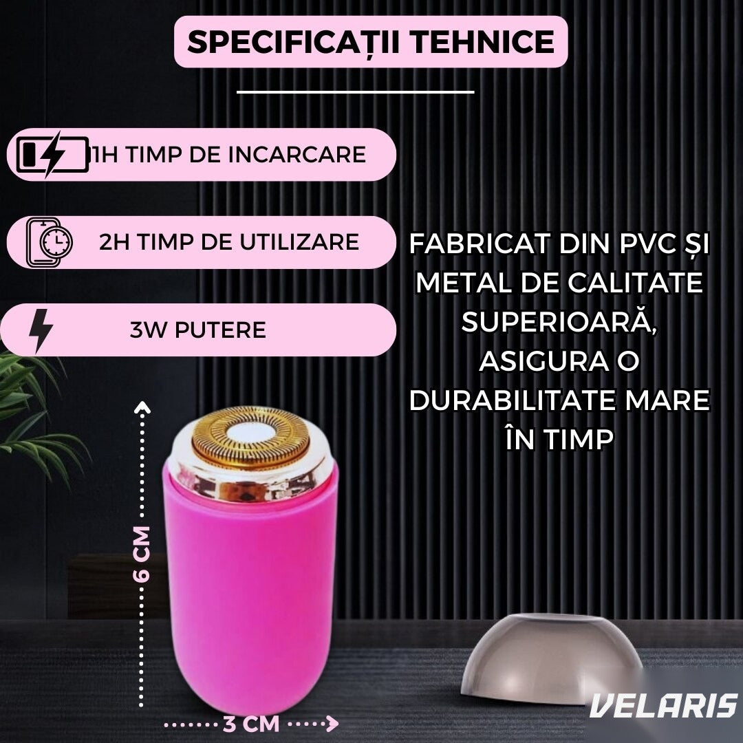 Aparat de ras electric mini portabil, încărcare USB, autonomie 60 minute, 3W, roz