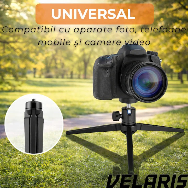 Mini Trepied pentru Telefon, Aparate Foto si Video cu Lampi Circulare, Portabil, Pliabil, Ergonomic, Negru