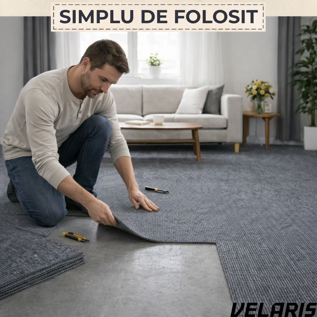 Mocheta scari dale autoadezive 60x60 cm, 1 buc. mocheta textila, ajustabila, montaj rapid fara unelte, curatare usoara, potrivita pentru scari, camera copiilor, dressing, aplicare rapida