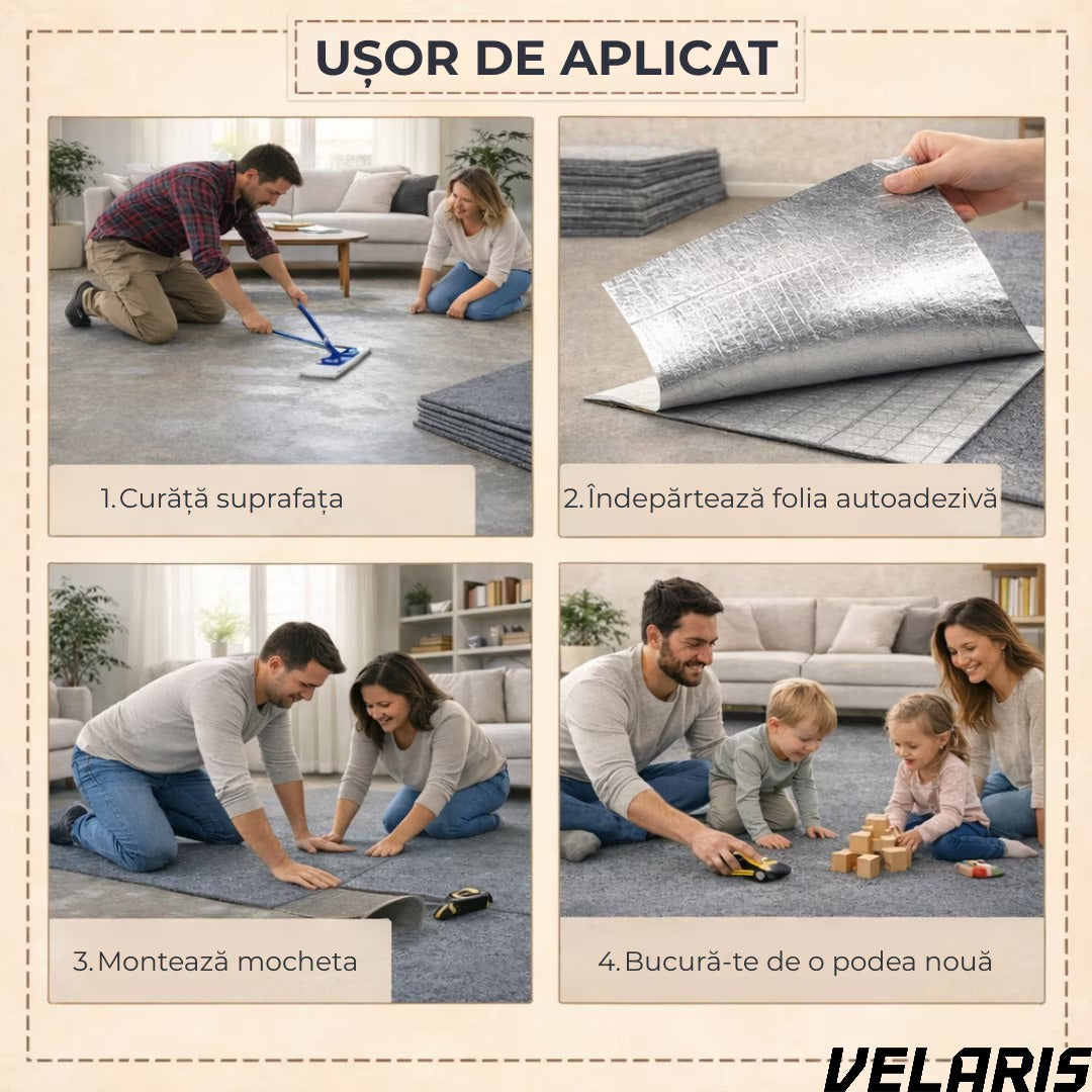 Mocheta scari dale autoadezive 60x60 cm, 1 buc. mocheta textila, ajustabila, montaj rapid fara unelte, curatare usoara, potrivita pentru scari, camera copiilor, dressing, aplicare rapida