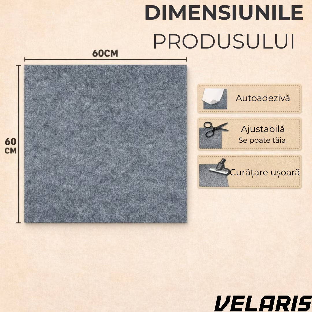 Mocheta scari dale autoadezive 60x60 cm, 1 buc. mocheta textila, ajustabila, montaj rapid fara unelte, curatare usoara, potrivita pentru scari, camera copiilor, dressing, aplicare rapida