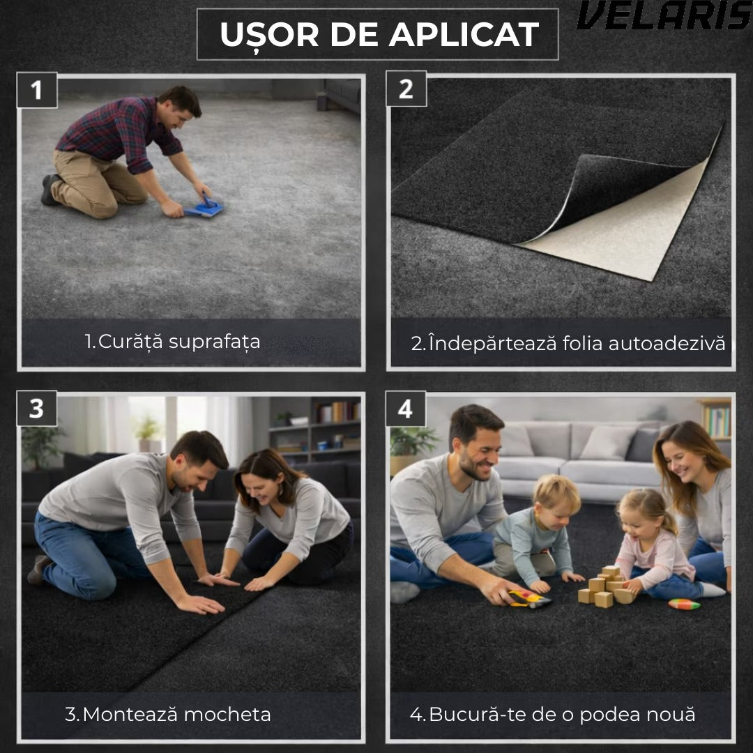 Mocheta scari dale autoadezive 60x60 cm, 1 buc. mocheta textila, ajustabila, montaj rapid fara unelte, curatare usoara, potrivita pentru scari, camera copiilor, dressing, aplicare rapida